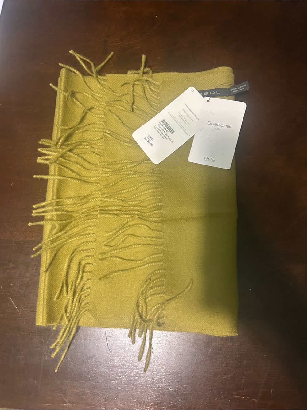 SOL Olive Green Fringe Scarf (100% alpaca)